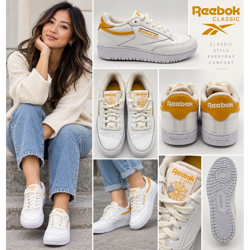 Reebok Classic Double Sneakers Womens 8 White Retro Tennis Platform EG9916